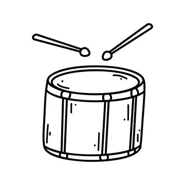 Doodle drum with drumsticks. Vector sketch illustration of musical instrument Stock Illustration