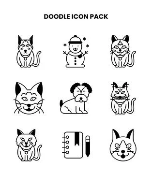 Doodle DuoTone Set Icons Pack Stock Illustration