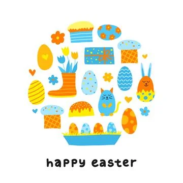 Doodle Easter icons in circle. Stock Illustration
