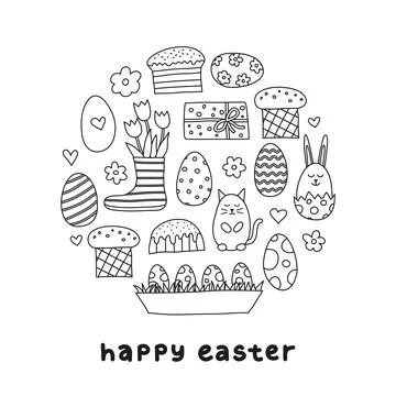Doodle Easter icons in circle. Stock Illustration