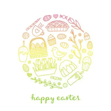 Doodle easter items in circle. Stock Illustration