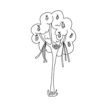 Doodle Easter tree decorated with eggs and ribbons. Stock Illustration