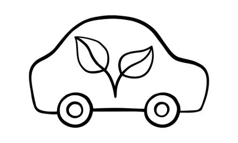 Doodle ecological car. Vector illustration on white background. Hand drawn. Stock Illustration