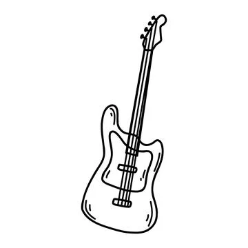 Doodle electric guitar. Vector sketch illustration of musical instrument, bla Stock Illustration