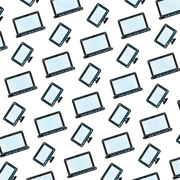 Doodle electronic laptop and computer technology background Illustrazione stock