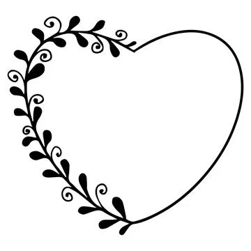 Doodle elegant heart frame, border monogram in doodle style isolated on white Stock Illustration