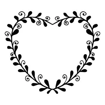 Doodle elegant heart frame, border monogram in doodle style isolated on white Stock Illustration