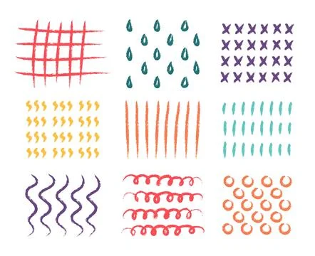 Doodle elements. Color pencil drawing. Arrows and crosses. Parallel lines 스톡 일러스트