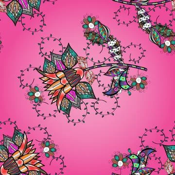 Of doodle elements. Hand drawn Vector illustration. Seamless flower pattern can 스톡 일러스트