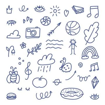 Doodle elements. Highlight marker text shape. hand drawn cute decoration sign イラスト素材