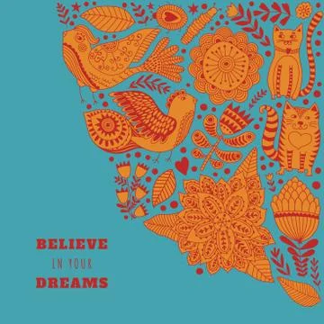 Doodle elements illustration made of flowers and herbs Illustrazione stock