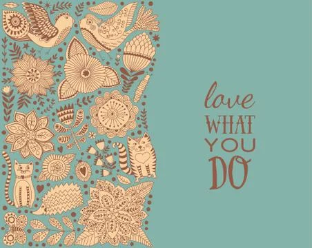 Doodle elements illustration made of flowers and herbs Stock Illustration