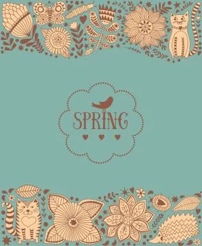 Doodle elements illustration made of flowers and herbs Stock Illustration
