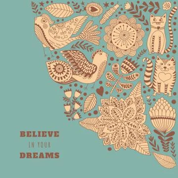 Doodle elements illustration made of flowers and herbs Stock Illustration