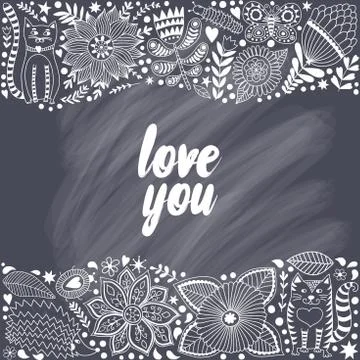 Doodle elements illustration made of flowers and herbs Stock Illustration