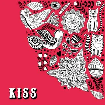 Doodle elements illustration made of flowers and herbs Stock Illustration