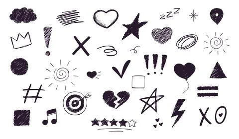 Doodle Elements Set Hand Drawn Marker Icons Isolated on White Background Stock Illustration
