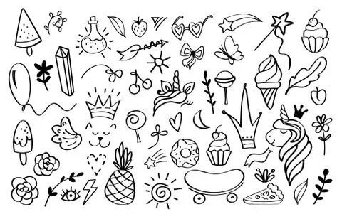 Doodle elements. Sketch decoration design templates for invitation and greeting Ilustración de archivo