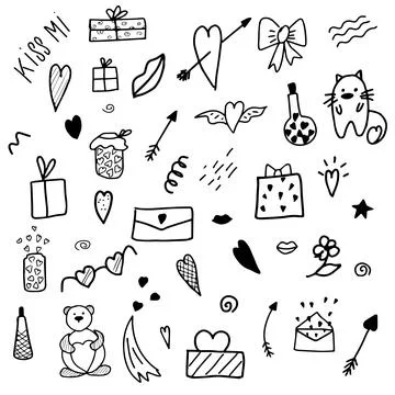 Doodle elements for Valentine s day. Design and printing. Relationships and love Stock Illustration