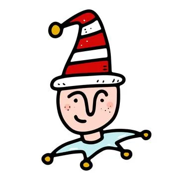 Doodle elf character with hat. Hand drawn mascot Stock Illustration