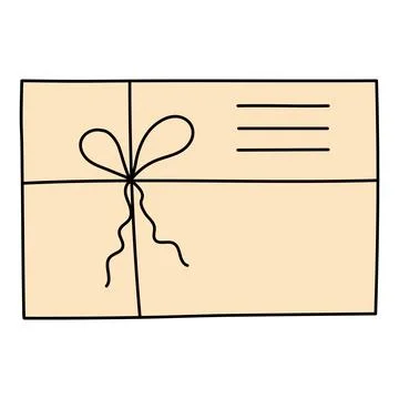 Doodle envelope with bow. Postal vintage element. Mail icon. Stock Illustration