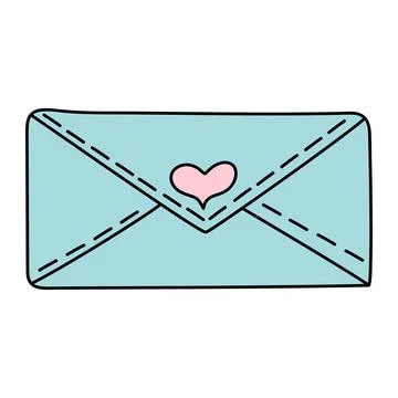 Doodle envelope with heart. Postal element. Mail icon. Illustrazione stock