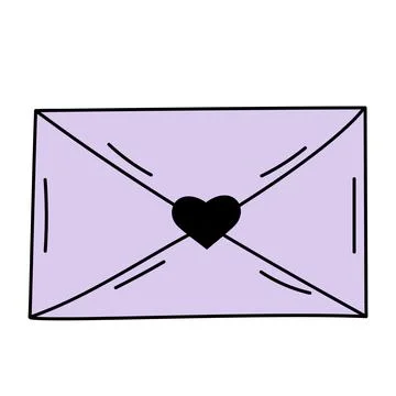 Doodle envelope with heart. Postal element. Mail icon. Stock Illustration