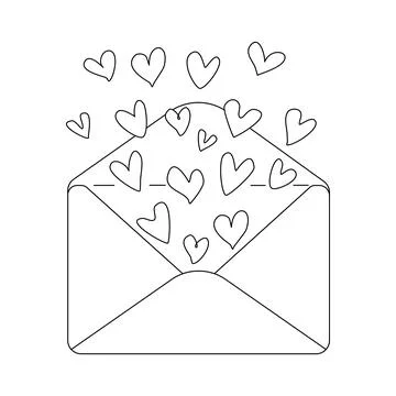 Doodle envelope with hearts. Hand drawn vector illustration. Stock Illustration