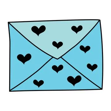 Doodle envelope with hearts. Postal element. Mail icon. Stock Illustration