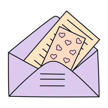 Doodle envelope with letter. Postal element. Mail icon. Stock Illustration