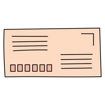 Doodle envelope with postage stamp. Postal element. Mail icon. Stock Illustration