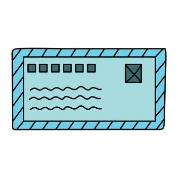 Doodle envelope with postage stamp. Postal element. Mail icon. Stock Illustration