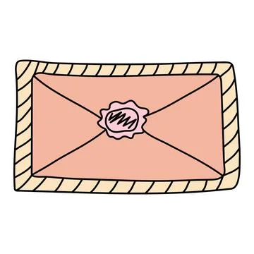 Doodle envelope with wax seal. Postal element. Mail icon. Vector illustration Stock Illustration