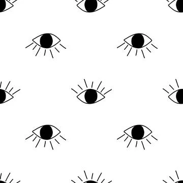 Doodle evil eye vector seamless pattern. Vector illustration of magic witchcraft Stock Illustration