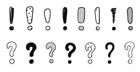 Doodle exclamation point and question sign mark set. Hand drawn sketch style Stock Illustration