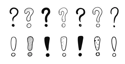 Doodle exclamation point and question sign mark set. Hand drawn sketch style Ilustración de archivo