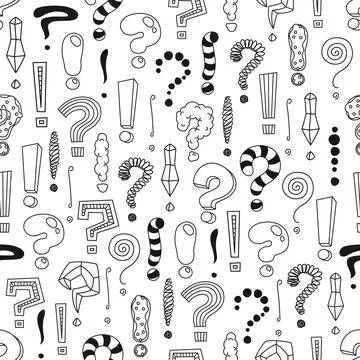Doodle exclamation, question mark seamless pattern Stock Illustration