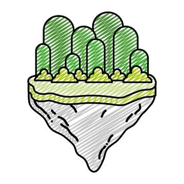 Doodle exotic mountains with bushes in the float island Stock-Illustration