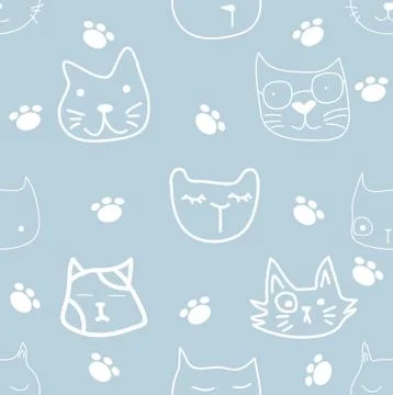 Doodle face cat sameless pattern Stock Illustration
