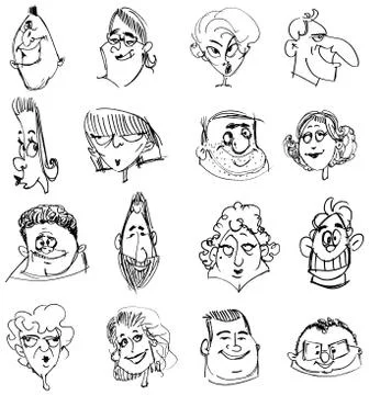 Doodle faces Stock Illustration