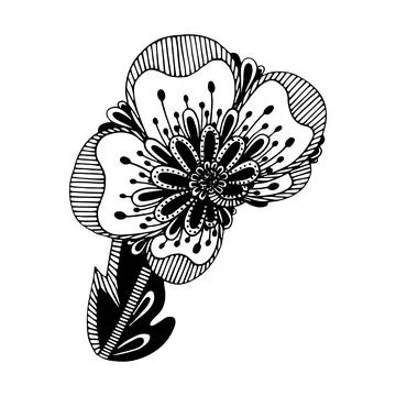 Doodle fantasy flower. Vector linear botanical illustration. Floristic sketch Stock Illustration