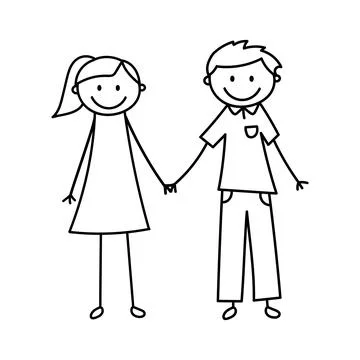Doodle figures. Cute stick guy and girl holding hands. Vector illustration Stock Illustration