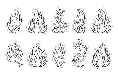 Doodle fire flame. Outline grill symbol, blaze sparks, smoke or chili contour Illustrazione stock