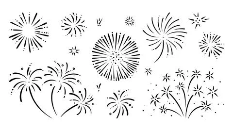 Doodle firework set. Shiny foreworks for parties and celebrations. Vector 스톡 일러스트