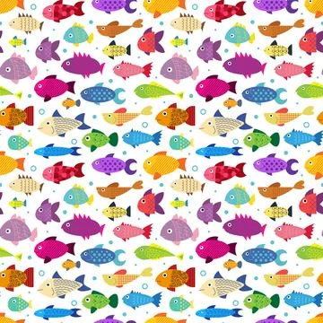 Doodle fish seamless pattern. Childish marine background. Underwater characters Stock Illustration