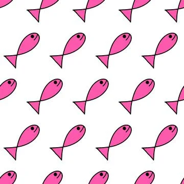 Doodle fish seamless repeat pattern. background illustration Stock Illustration