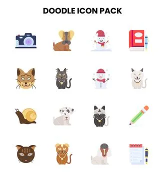 Doodle Flat Bundle Icons Pack Stock Illustration