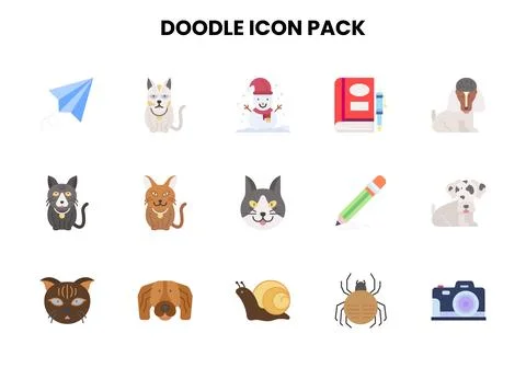 Doodle Flat Bundle Icons Pack Stock Illustration