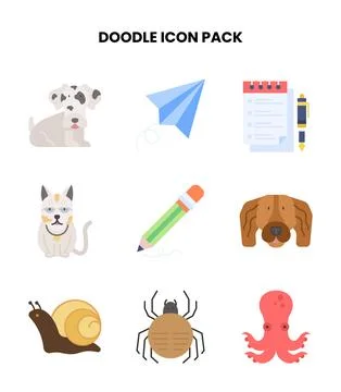 Doodle Flat Collection Icons Pack Stock Illustration