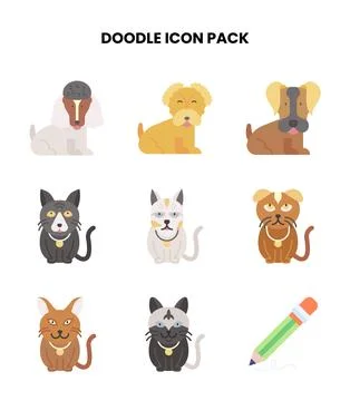 Doodle Flat Collection Icons Pack Stock Illustration
